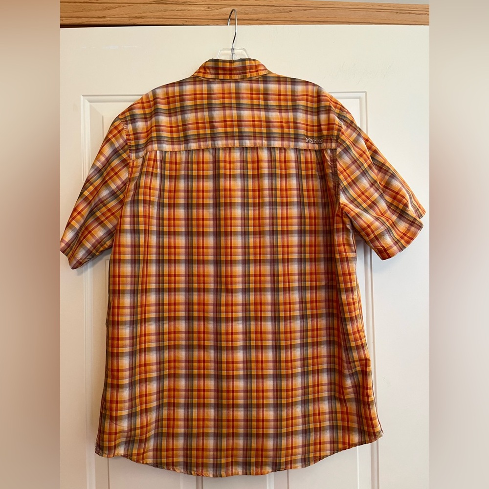 Men’s Marmot orange plaid shirt sleeve button down shirt. Size medium - Picture 2 of 14
